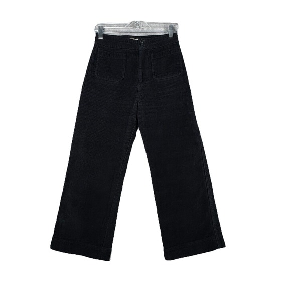 Marine Layer Pants Womens 4 Graphite Black Corduroy Tally Pant Wide‎ Leg Crop - Picture 1 of 9